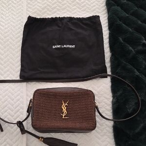Saint Laurent Raffia Lou Lou Camera Bag In Brown Crossbody w/ Gold Logo Hardware